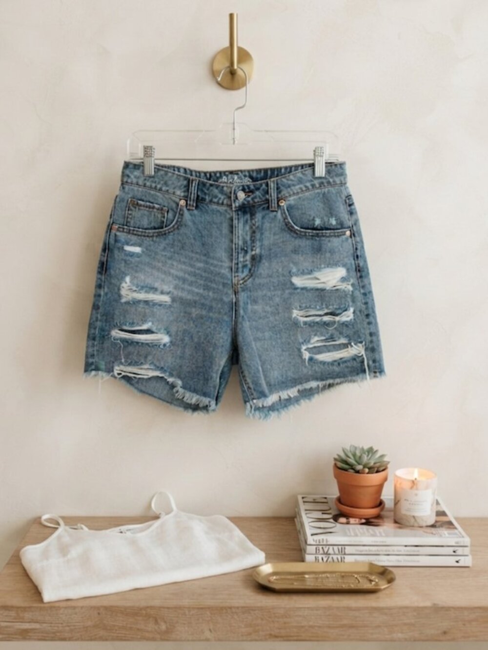 Wild Fable High Rise Shorts Distressed Denim Raw Hem Blue Size 10